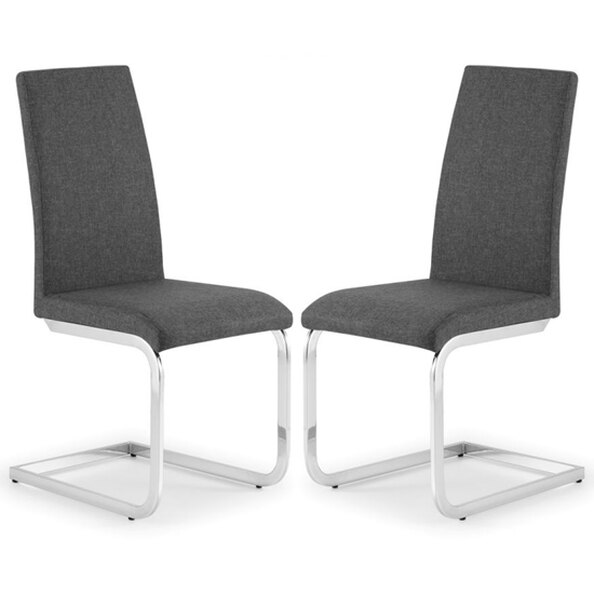 Rocio Slate Grey Linen Fabric Cantilever Dining Chairs In Pair