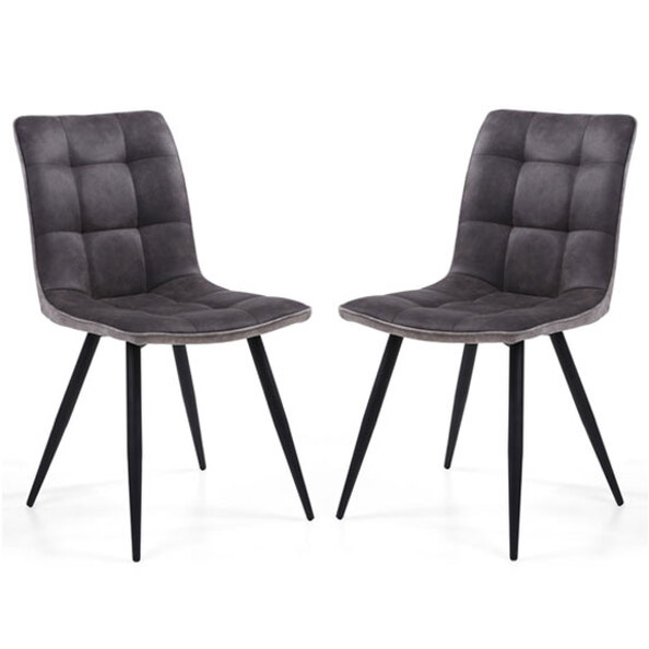 Rizhao Dark Grey Fabric Dining Chairs With Black Legs In Pair