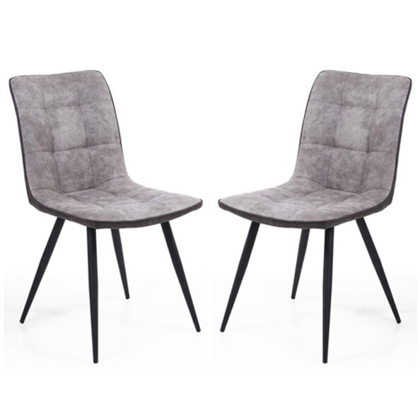Rizhao Light Grey Fabric Dining Chairs With Black Legs In Pair