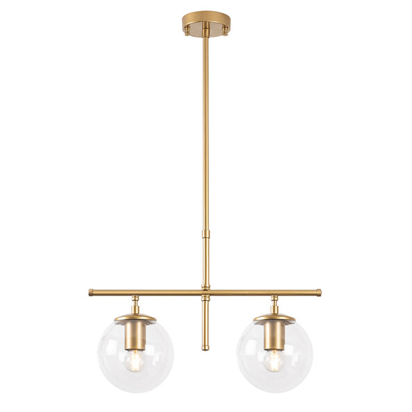 Roe 2 Light Metal Ceiling Pendant Light in Gold and Clear