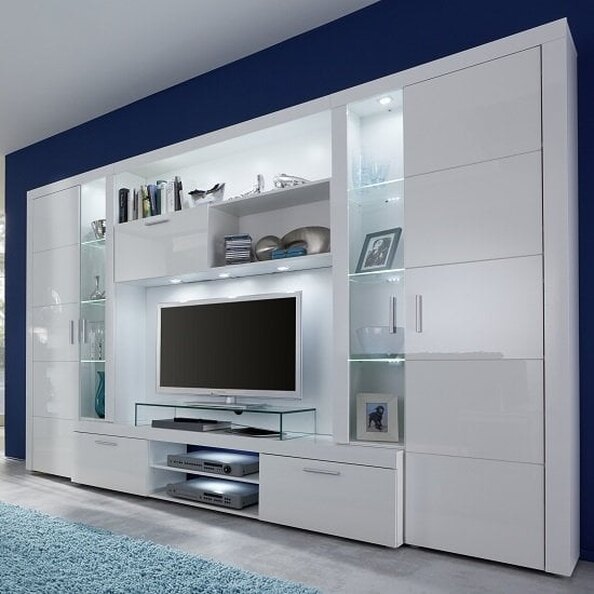 Roma Entertainment Unit White With High Gloss Fronts And LED Lights