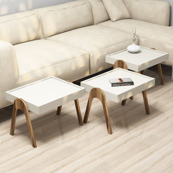 Roma Wooden Nesting Side Table in Walnut and Cream