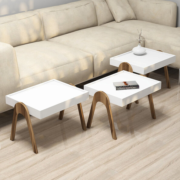 Roma Wooden Nesting Side Table in Walnut and White