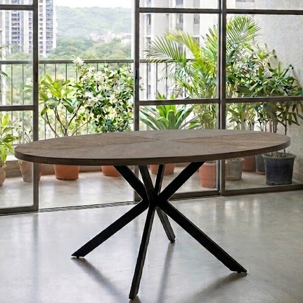 Romano Oval Oak Veneer Dining Table in Dark Oak