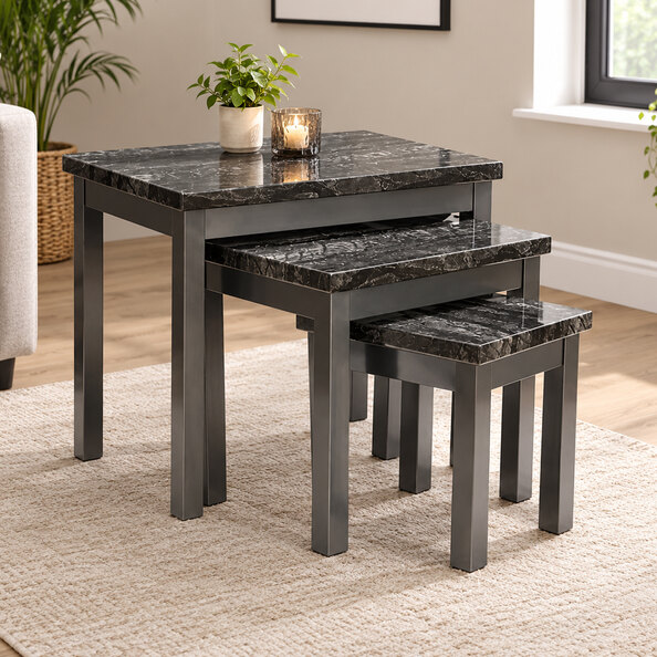 Rome MDF Nest Of 3 Tables In Charcoal Black