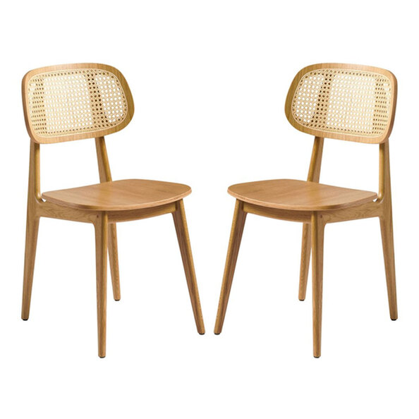 Romney Natural Rattan Wooden Dining Chairs In Pair