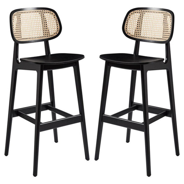 Romney Satin Black Wooden Bar Stools In Pair