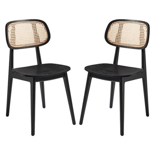 Romney Satin Black Wooden Dining Chairs In Pair