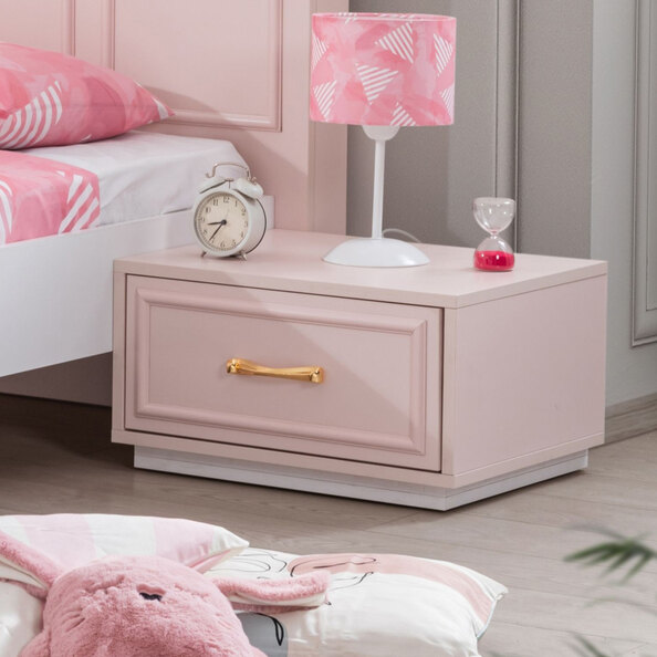 Rosa Wooden Kids Bedside Cabinet in Pink and White
