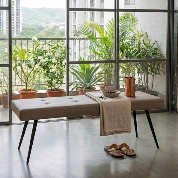 Rosalia Faux Leather Dining Bench in Taupe