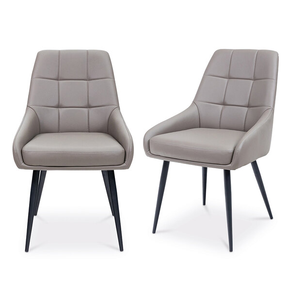Rosalia Taupe Faux Leather Dining Chairs with Black Metal Legs in Pair