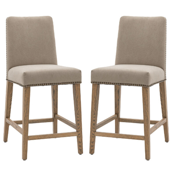 Roselle Cement Grey Fabric Bar Chairs With Oak Legs In Pair