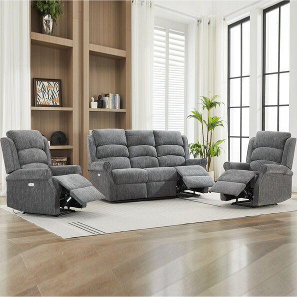 Rosenberg Fabric Electric Recliner 3+1+1 Seater Sofa Set - Anthracite