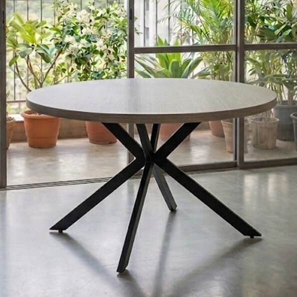 Rossi Round Wooden Dining Table with Black Legs in Grey