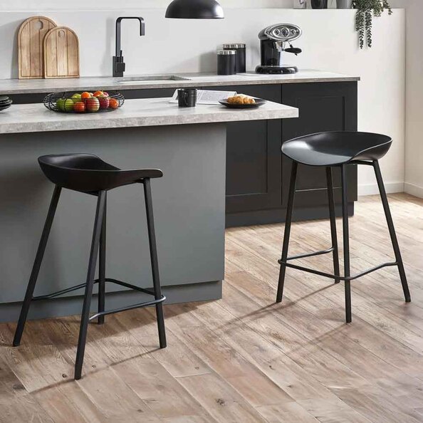 Rothbury Black Plastic Bar Stools in Pair
