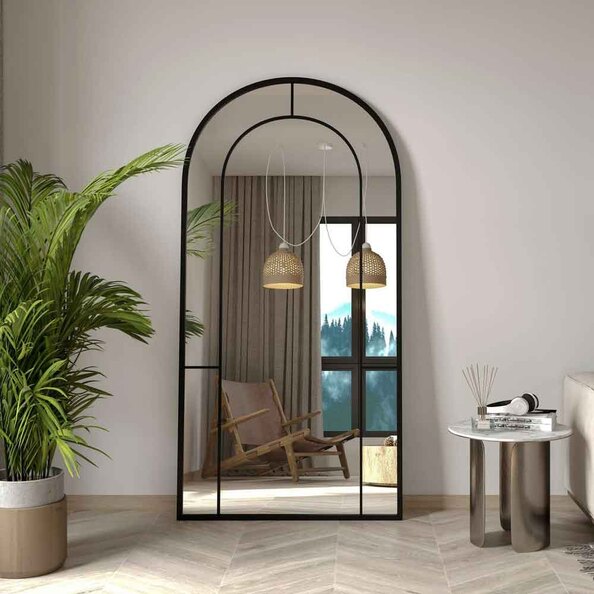 Rounda Glass Cheval Mirror with Black Metal Frame