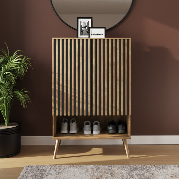 Rowen Wooden Shoe Cabinet with 2 Doors in Oak