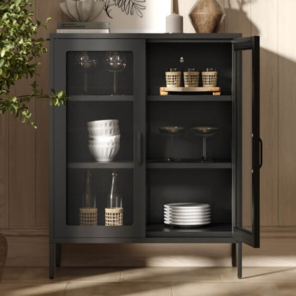 Roxboro Steel Display Cabinet With 2 Doors - Black