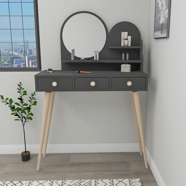 Roys Wooden Dressing Table with Mirror in Anthracite