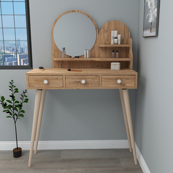 Roys Wooden Dressing Table with Mirror in Atlantic Pine