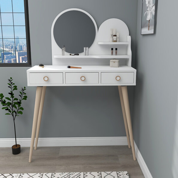 Roys Wooden Dressing Table with Mirror and Shelf in White