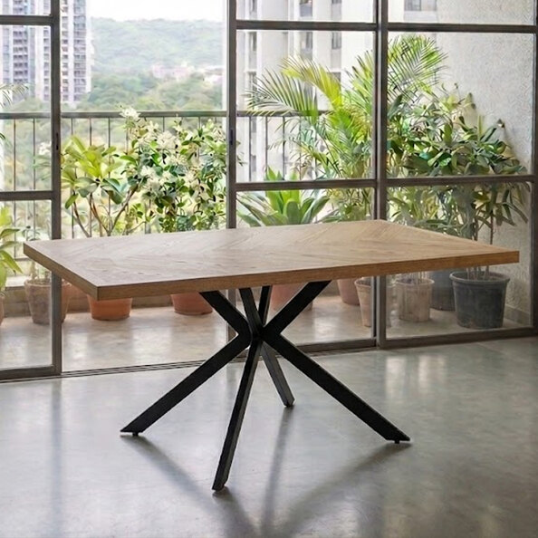Ruben Rectangular Ash Veneer Dining Table with Black X-Shaped Legs