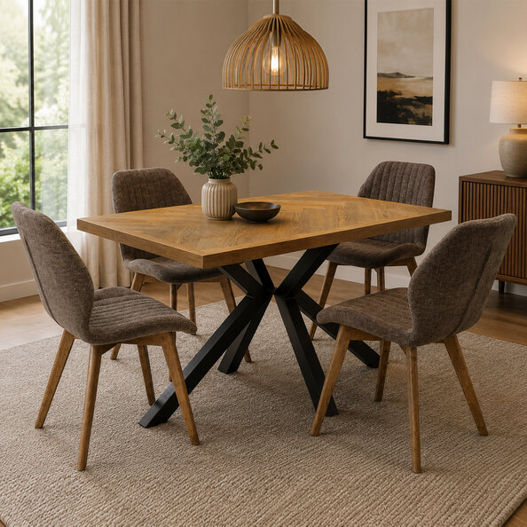 Ruben Rectangular Ash Veneer Dining Table with Yale 4 Mocha Chairs