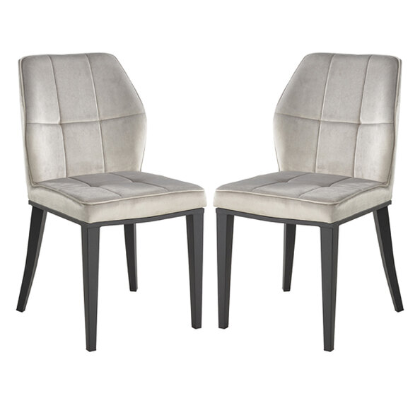 Romano Grey Velvet Dining Chairs With Matt Black Legs In Pair