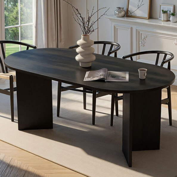 Sablio Oval Wooden Dining Table in Black