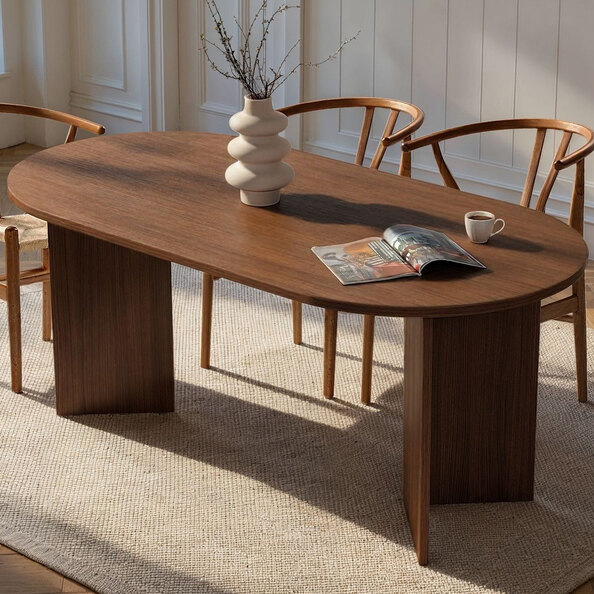 Sablio Oval Wooden Dining Table in Milano Walnut