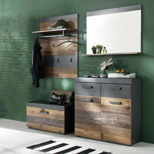 Saige Old Wood Hallway Furniture Set in Graphite and Grey