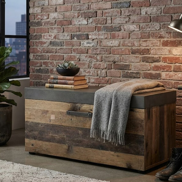 Saige Old Wood Shoe Bench In Graphite and Grey