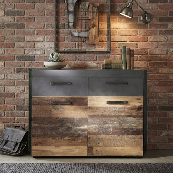 Saige Old Wood Shoe Storage Cabinet In Graphite and Grey
