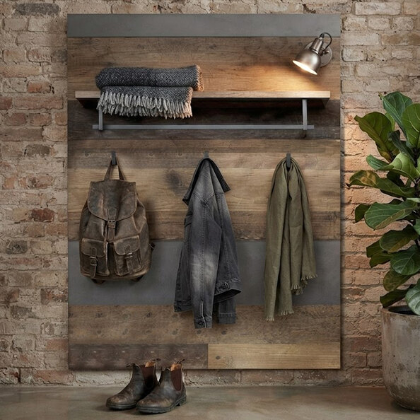 Saige Old Wood Wall Mounted Coat Rack In Graphite and Grey