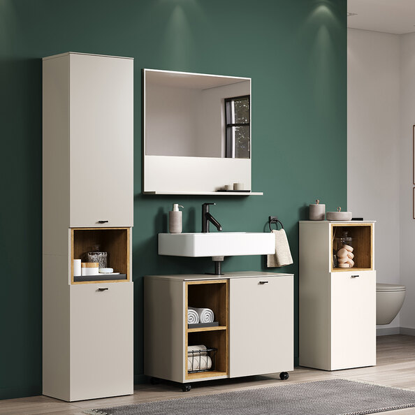 Salem Wooden Bathroom Furniture Set in Cashmere and Evoke Oak