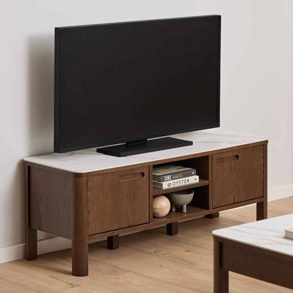 Salida Ceramic Top TV Stand With 2 Doors in Smoked Oak