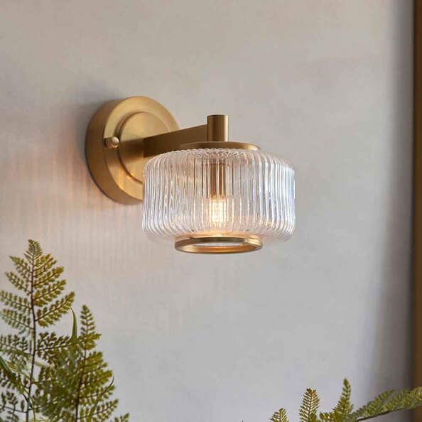 Salinas Ribbed Glass Wall Light In Brushed Aged Brass