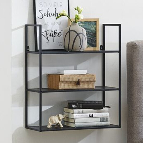 Salinas Steel Wall Shelving Unit With 3 Shelves In Black
