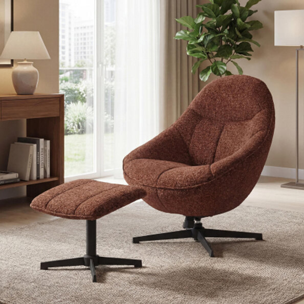 Salta Fabric Egg Shaped Lounge Chair with Footstool in Copper Blush