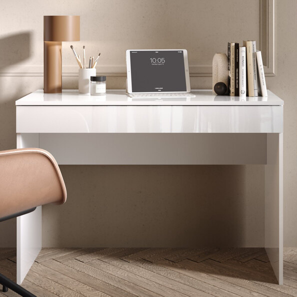Salta High Gloss Laptop Desk With 1 Drawer In White