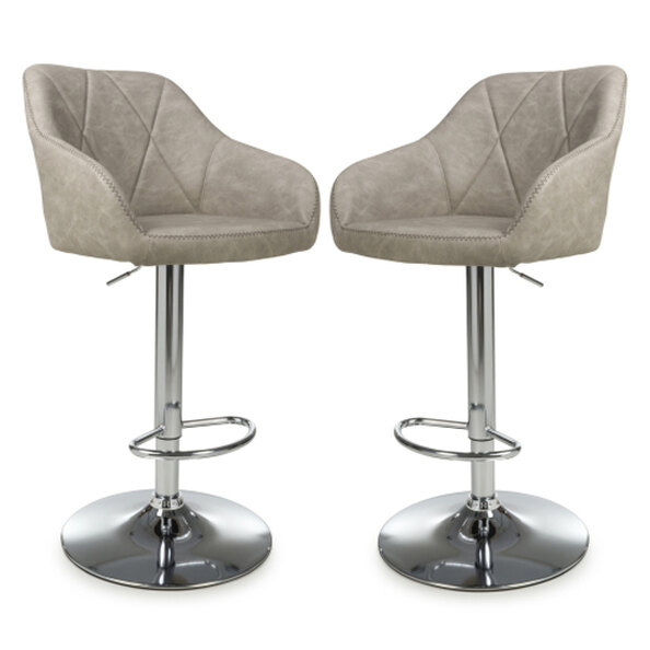 Salta Mink Leather Bar Stools With Chrome Base In Pair