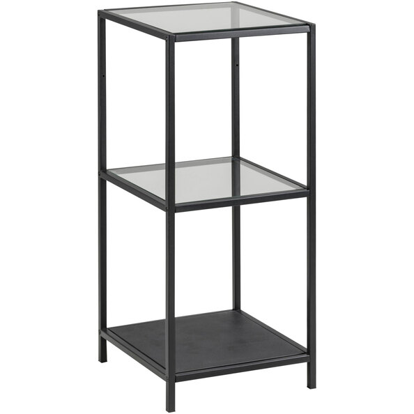 Salvo Clear Glass Bookcase With 2 Shelves And Matt Black Frame