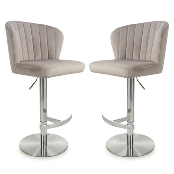 Solvo Mink Velvet Bar Stools With Chrome Base In Pair