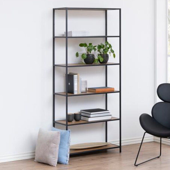 Salvo Steel Bookcase With 5 Shelves - Oak And Black