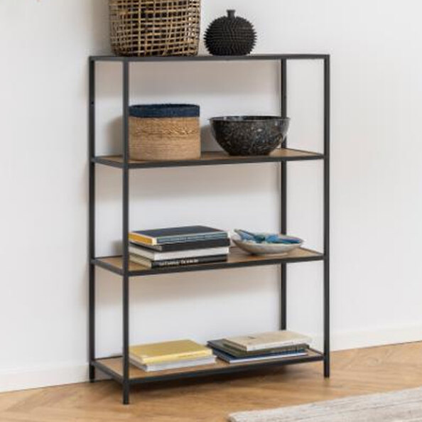 Salvo Wide Wooden Bookcase With 3 Shelves In Matt Wild Oak