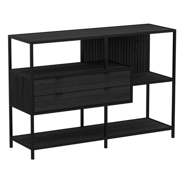 Salvo Wooden Bookcase With 2 Drawers 3 Shelves In Ash Black