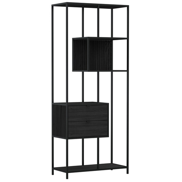 Salvo Wooden Bookcase With 2 Drawers And Back Panel In Ash Black