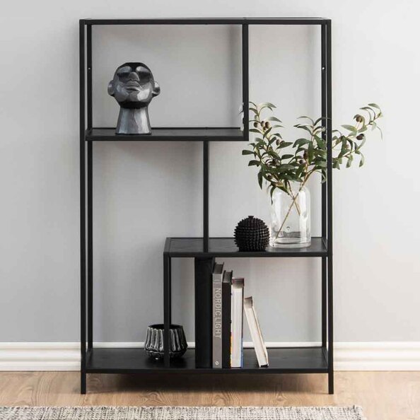Salvo Wooden Bookcase With 3 Shelves In Ash Black