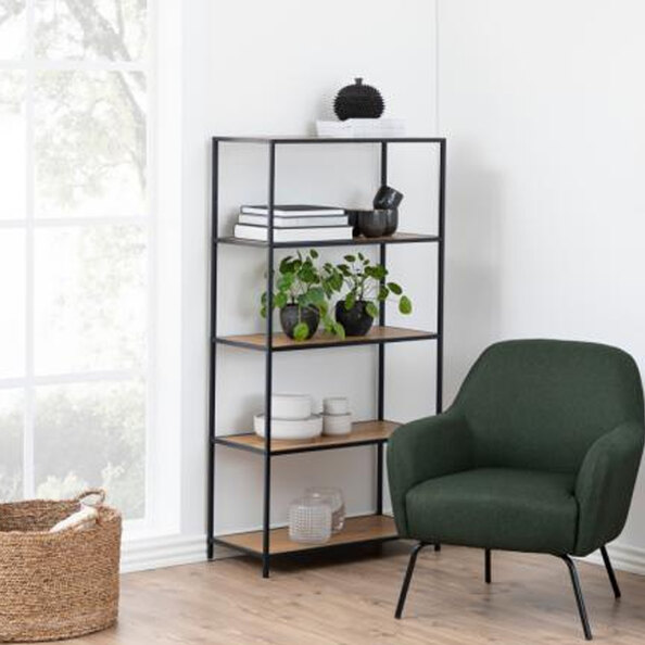 Salvo Wooden Bookcase With 4 Shelves In Matt Wild Oak