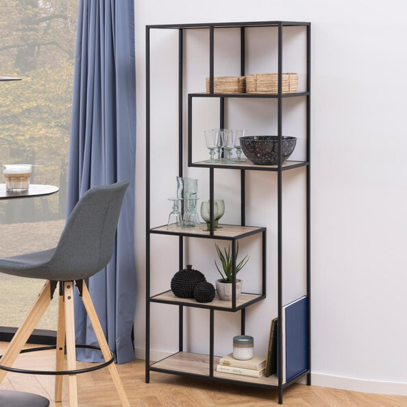 Salvo Wooden Bookcase With 5 Shelves In Sonoma Oak